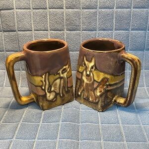 Artisan Stoneware Mugs - Design by Mara Mexico. 10oz Wolves/ Cactus